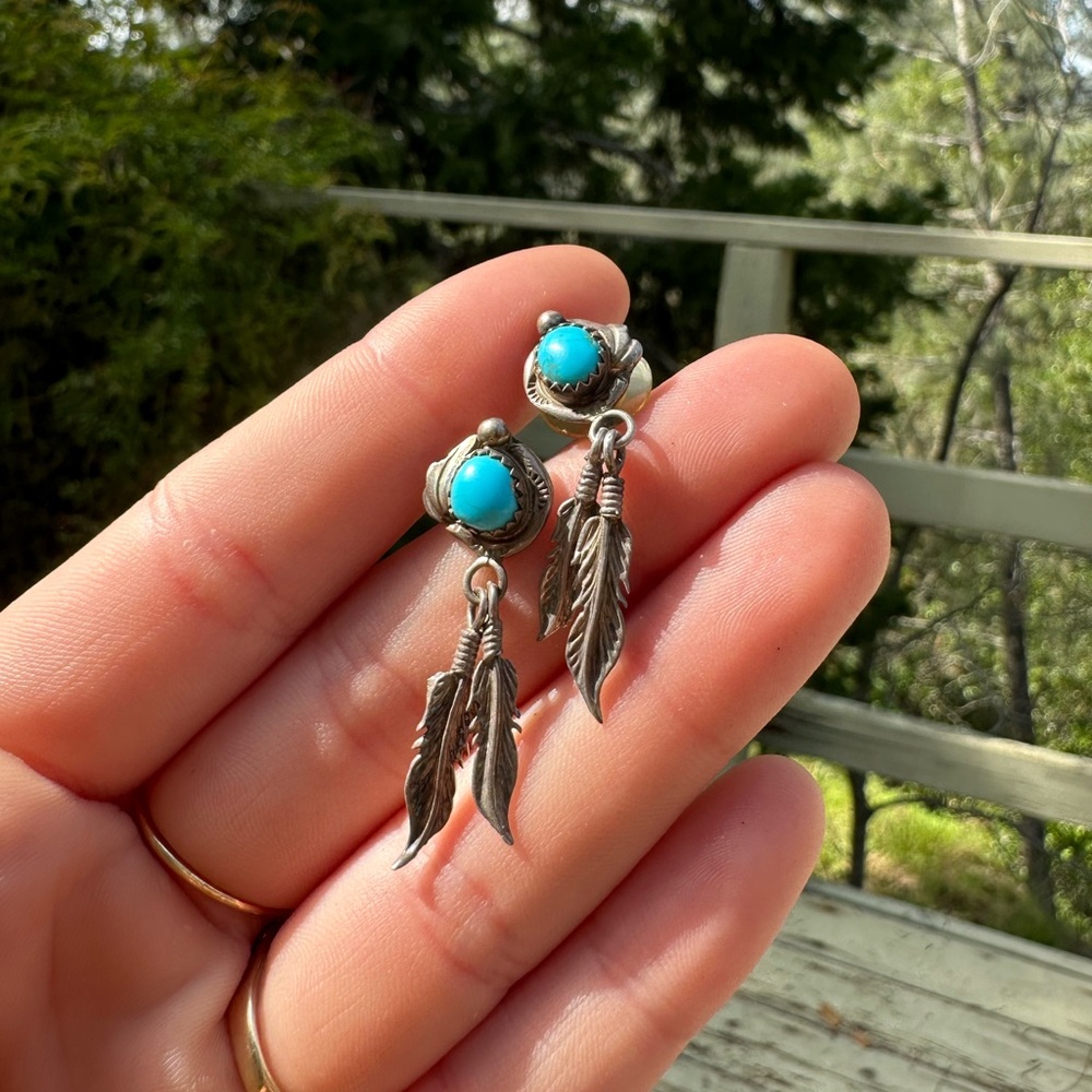 Vintage Handmade Zuni Turquoise Earrings